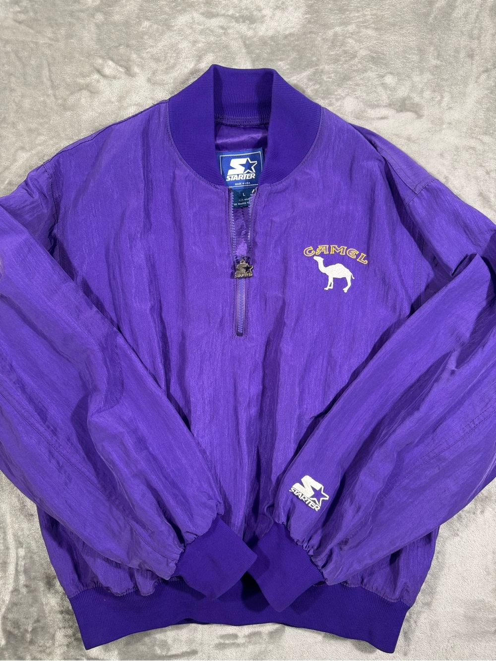 Starter Camel Windbreaker Jacket Mens L Vintage Made In USA Purple Promo